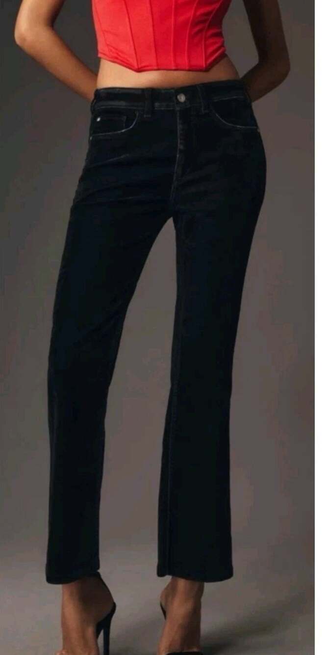 Anthropologie Pilcro The Yaya 26 Velvet Crop Flare Jeans Black Stretch $158